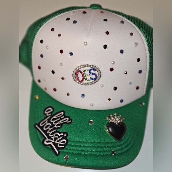 CUSTOM Accessories - Custom OES Green and White Embellished Trucker Cap